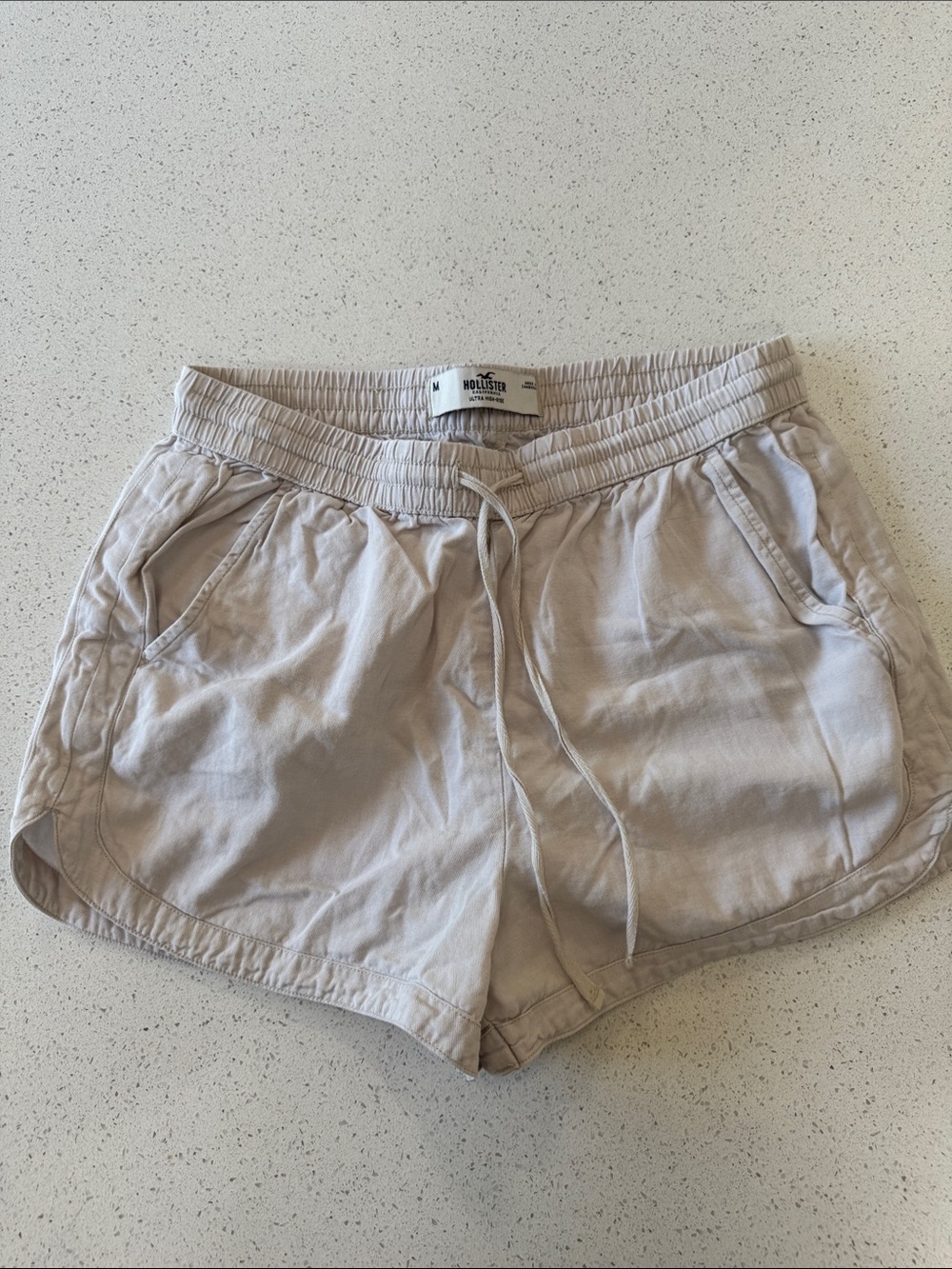 Hollister Women's Light Beige Drawstring Shorts- size medium